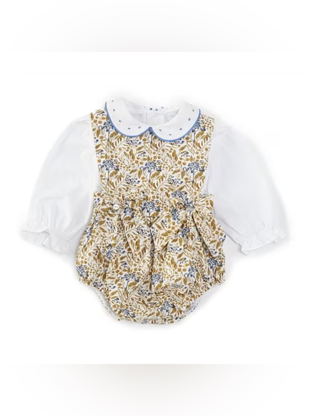 Edgehill Collection White Baby Girl Romper with Blue Accents 18M